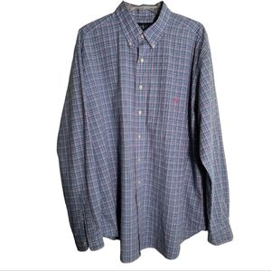 Ralph Lauren Classic Fit 100% Cotton Long Sleeve Blue plaid button up shirt XLT